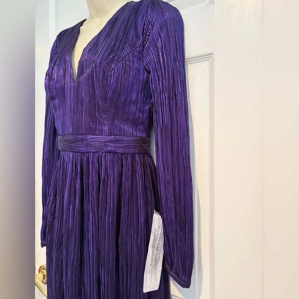 NWT Dress The Population Holly Deep Plum Metallic Pleated Sz S Midi Formal Gaka - Picture 5 of 14